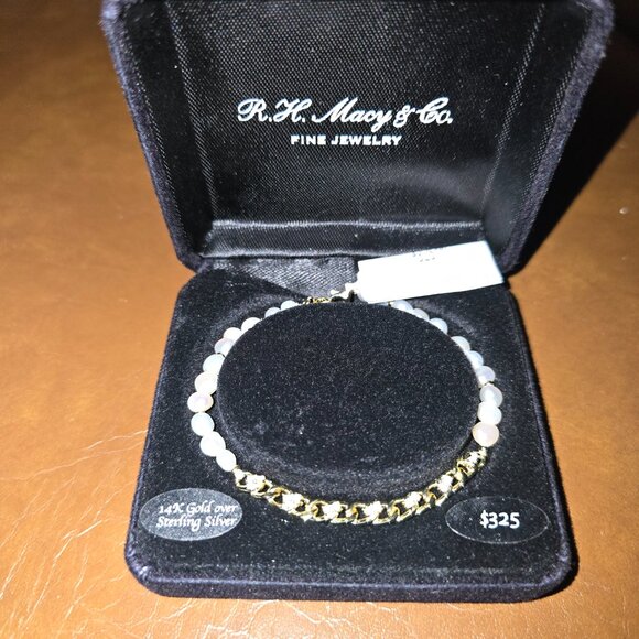 R H Macy & Co Pearl Bracelet 14K Gold over Sterling Silver NWT - Picture 2 of 4